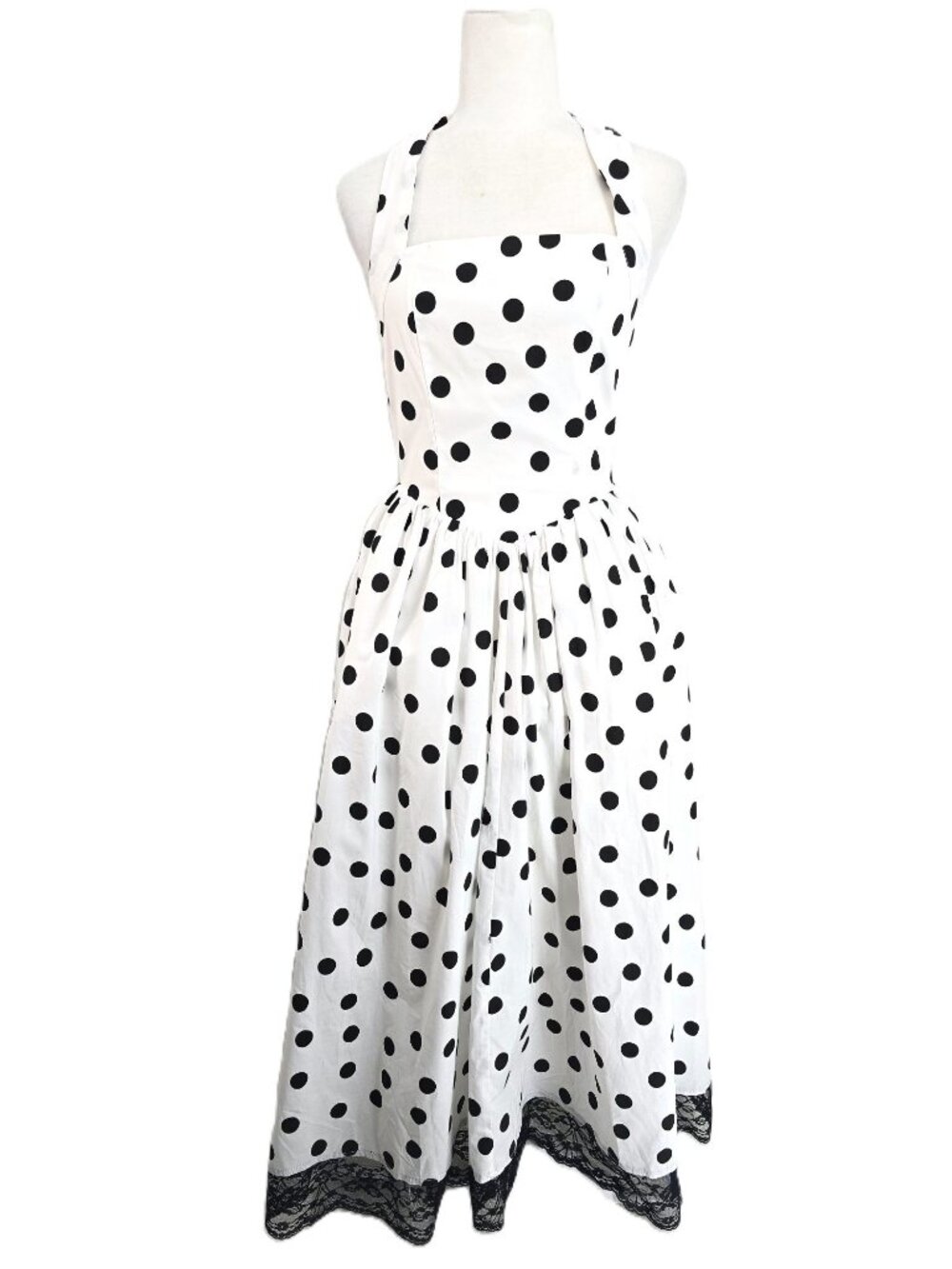 NWT Akira Black White Dolly Polka Dot Retro Midi Halter Dress Women Size Small - Picture 4 of 10